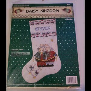 Vintage Christmas Counted Cross Stitch Kit Daisy Kingdom Bunnies 16" Stocking